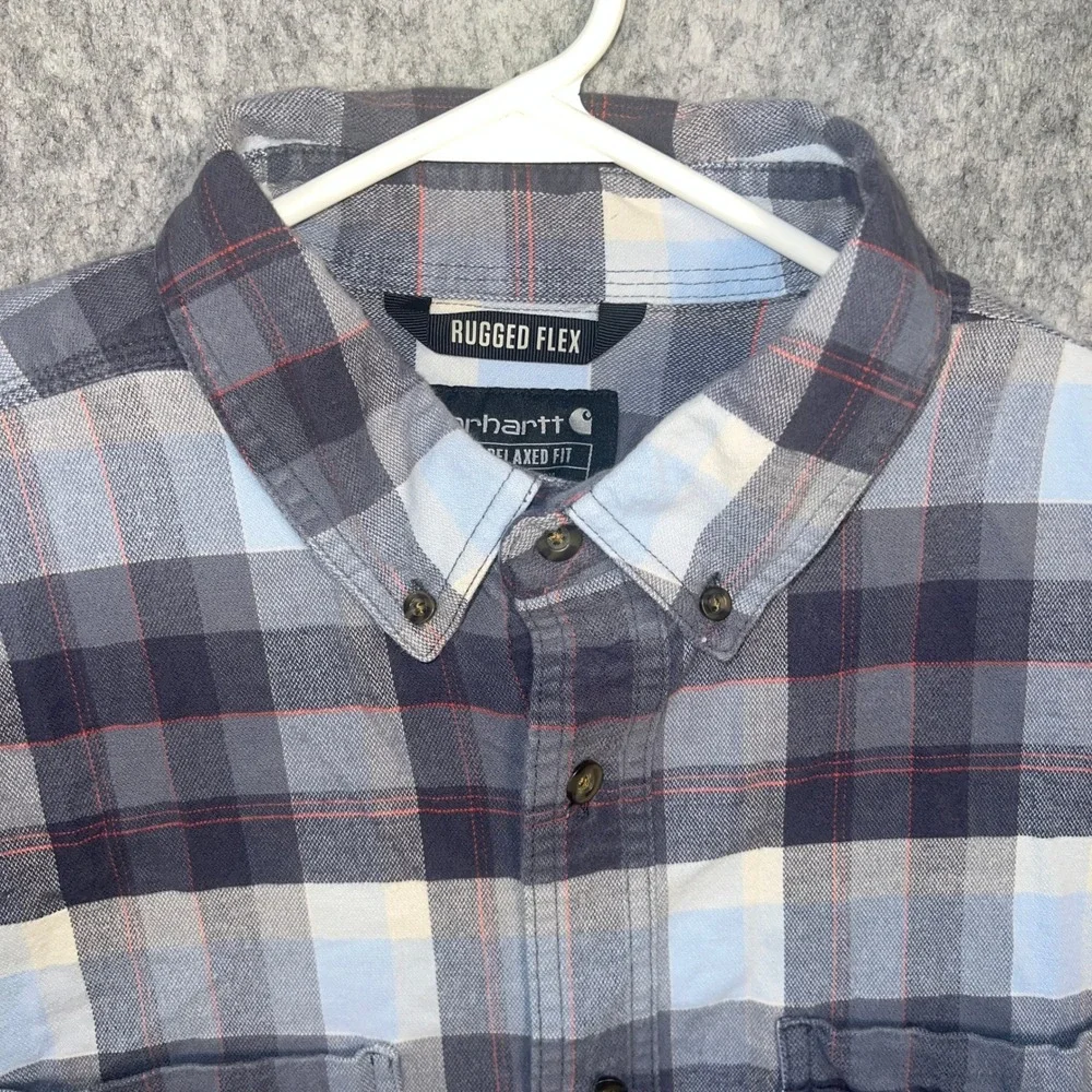 Carhartt Men's Rugged Flex Relaxed Fit Plaid Flannel Shirt XL Blue Grey 104909